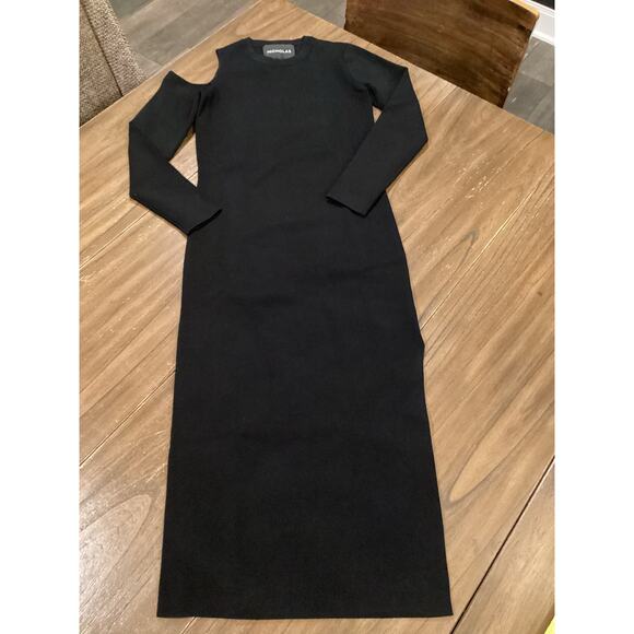 Revolve Nicholas Compact Shoulder Cut Out long sleeve slit black Midi Dress S - Picture 4 of 10